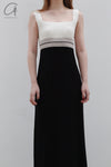 SWAYING/KNIT seamless contrasting color square collar vest skirt SW23SS2L04 black/white/linen